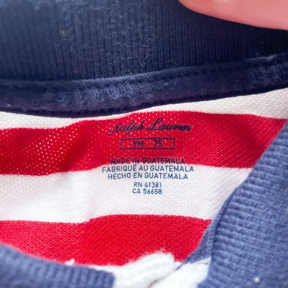 Boy's Polo Ralph Lauren One Piece Red White Blue Striped Large Pony Size 9 Month